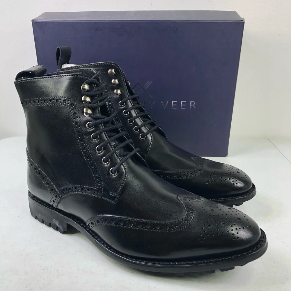 Anthony Veer Grant Wingtip Boots Black Leather Shoes